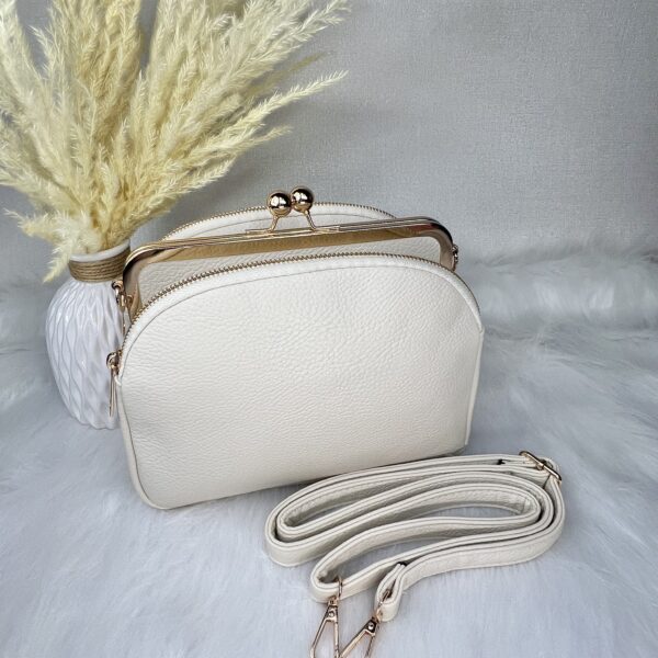 Beež retro stiilis metallkinnisega crossbody