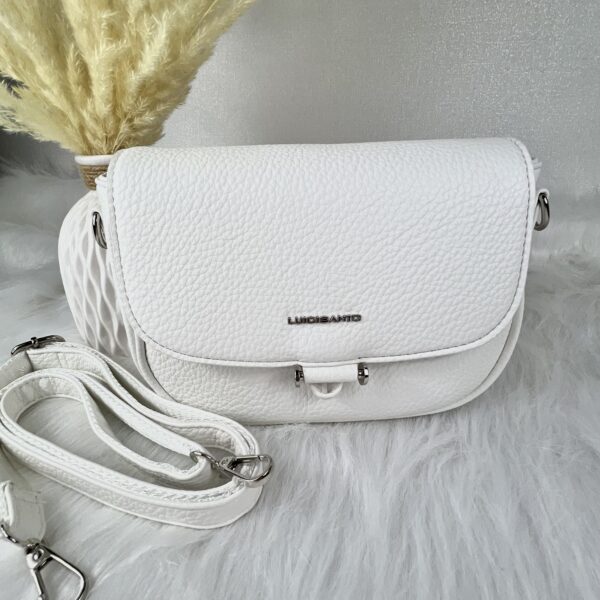 Valge magnetkinnisega crossbody